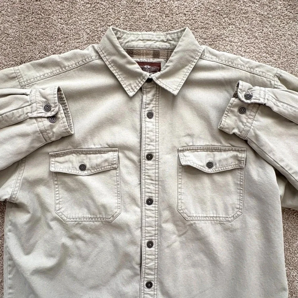 Levi's Men XL Canvas Fleece Lined Shirt Jacket Tan Beige Plaid Heavyweight Layer - Picture 3 of 13